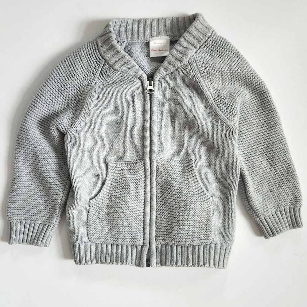Hanna Andersson 100% Gray Cotton Zip-Front Sweater Jacket | Unisex 2T 85 cm